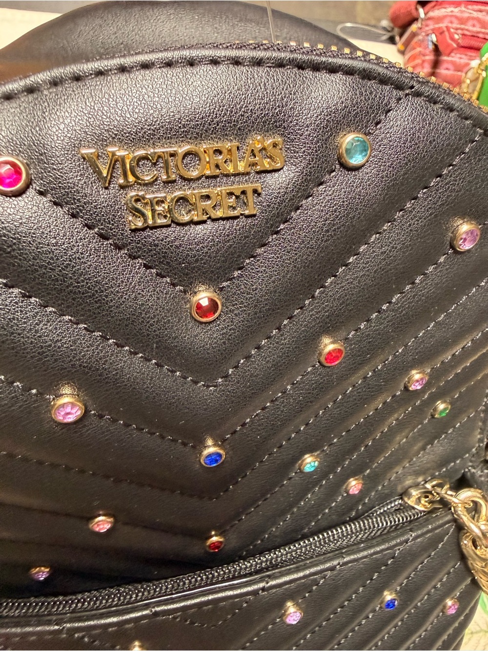 Victoria's Secret Black Quilted Backpack with Multicolored Studs - Picture 7 of 8
